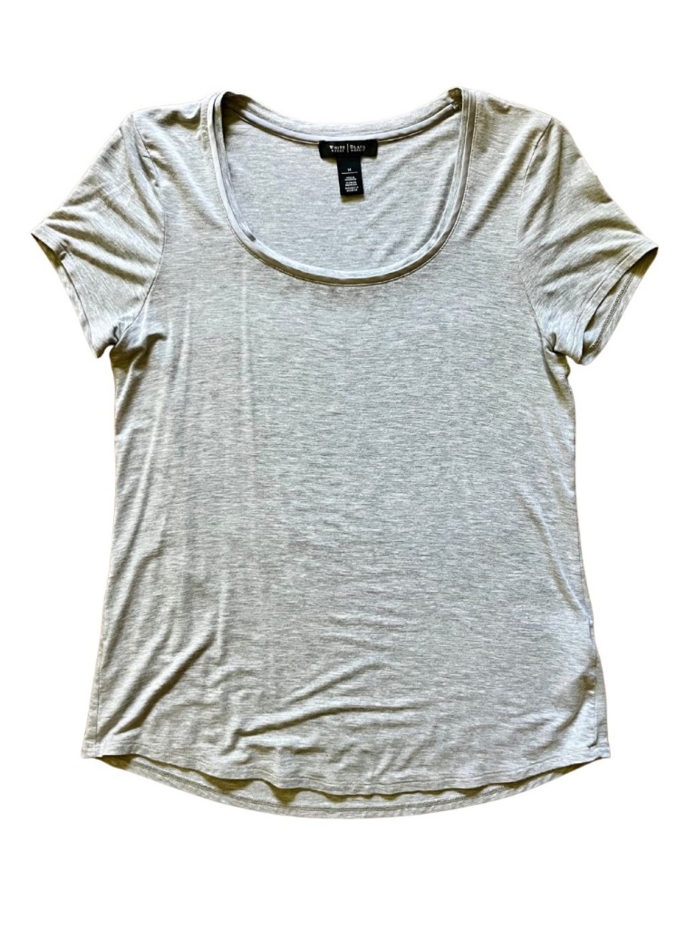 Women's Gray Short Sleeve Scoop Neck Tee Satin Ribbon Relaxed Fit Classic Staple